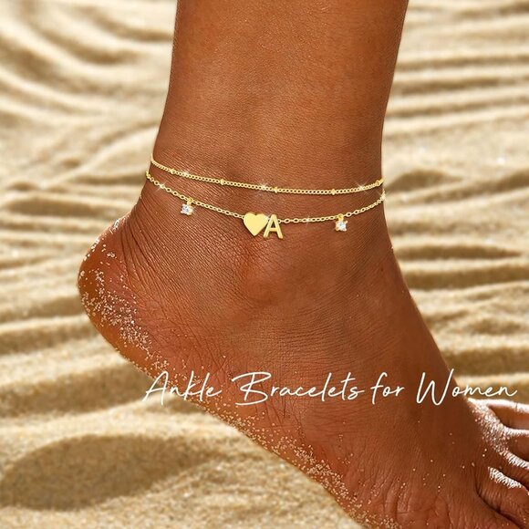Gold Silver Ankle Bracelets for Women 14k Gold Plated Initial Anklets for Women - Picture 2 of 8